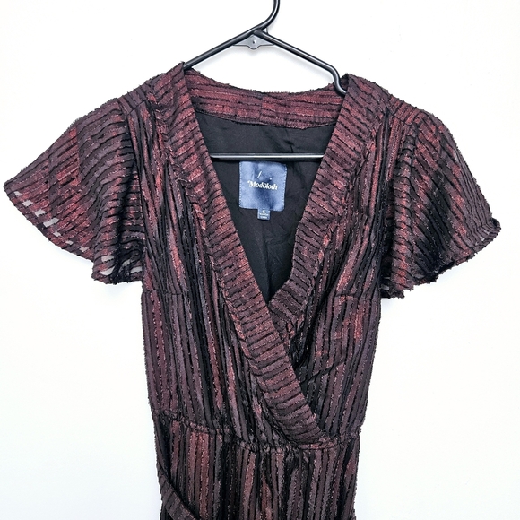 Modcloth Sz Small Your Time To Shine Metallic Elegant Burgundy Maxi Flowy Dress - Picture 3 of 14